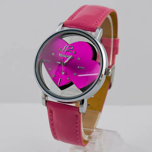 Hot Selling Cute Heart Shaped Round Face Women Girls Quartz Wrist Watches