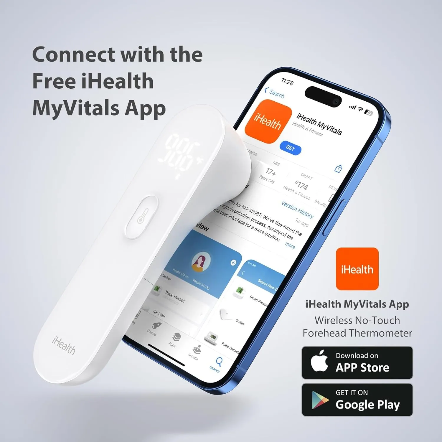 iHealth Smart Bluetooth Thermometer for Adults and Kids - PT3SBT