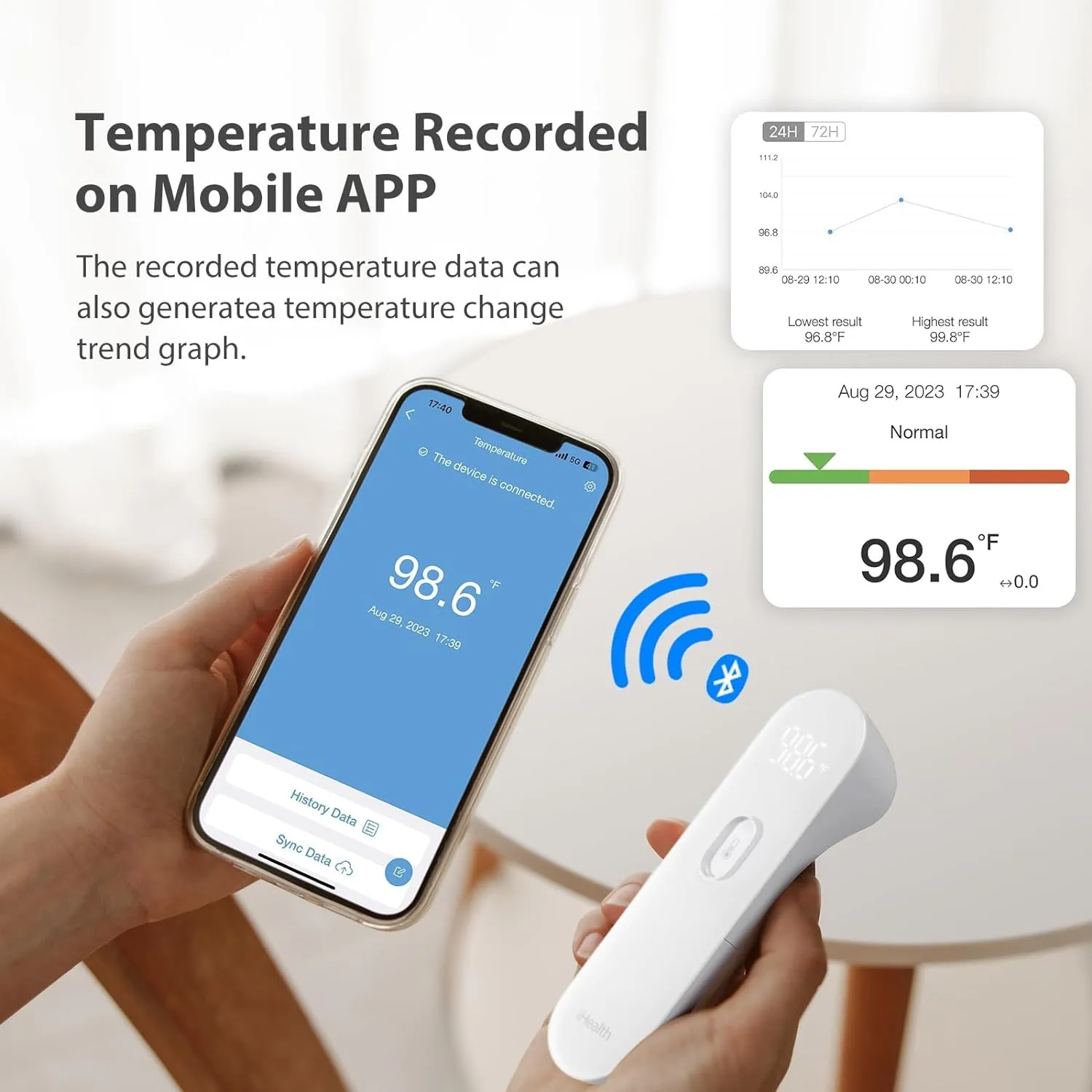 iHealth Smart Bluetooth Thermometer for Adults and Kids - PT3SBT