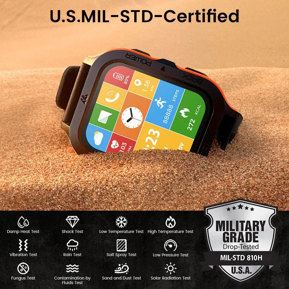 Kospet Tank M2 Military Smart Watch Black x Orange Metal Case With Black Silicone Rubber Strap (Open Box)