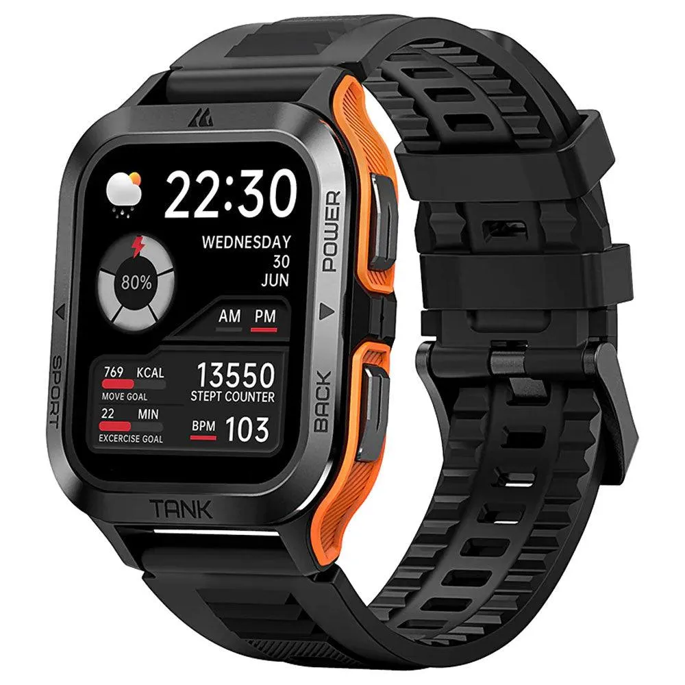 Kospet Tank M2 Military Smart Watch Black x Orange Metal Case With Black Silicone Rubber Strap (Open Box)