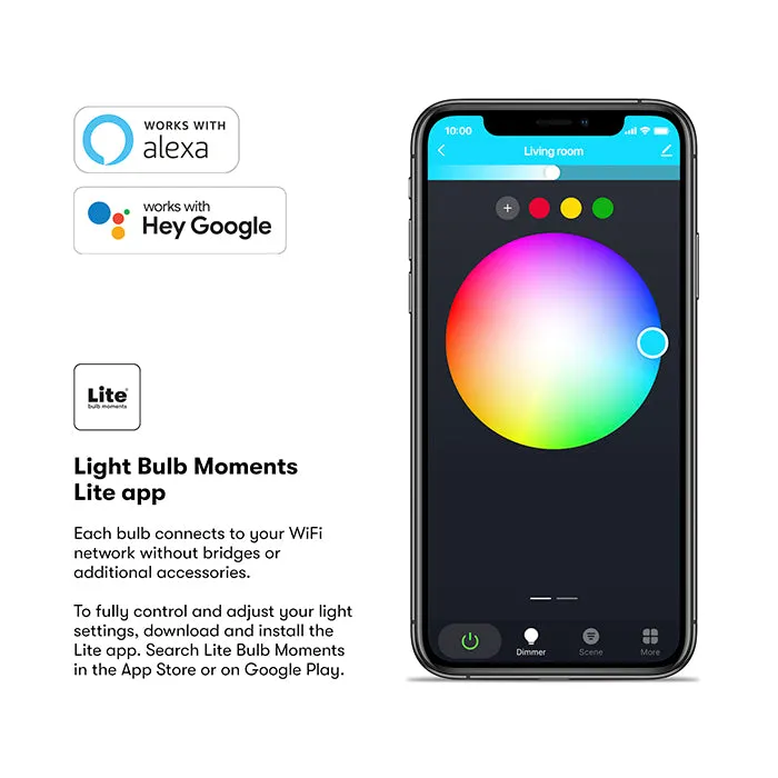 LITE BULB MOMENT A60 RGB LED Lamp 2700-6500K E27 8.5 Watts WiFi & Bluetooth - 1 Pack- White