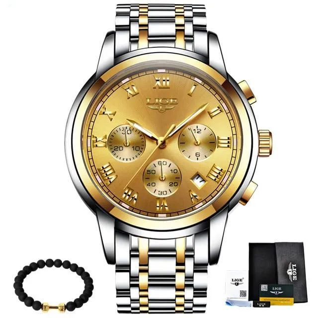 Luxury Watch Mens Quartz Stainless Steel Fashion Chronograph Watch