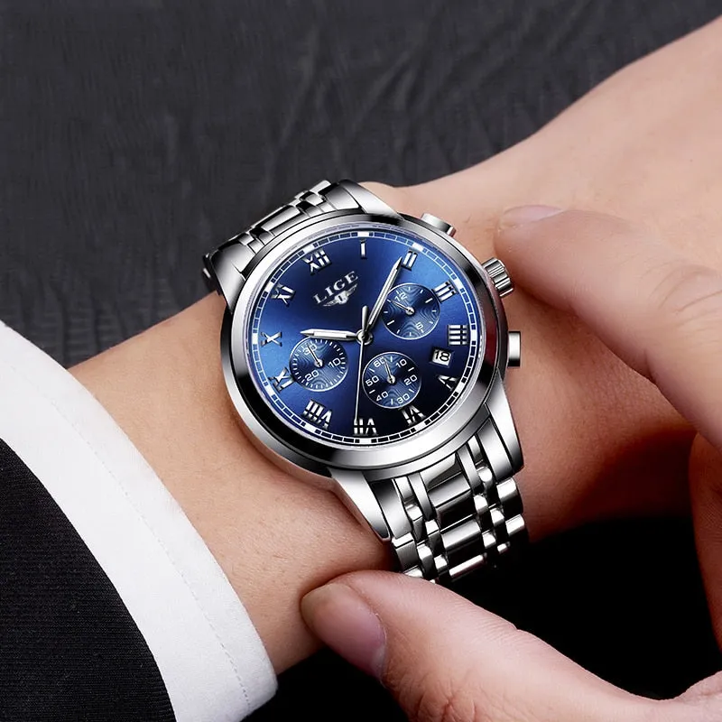 Luxury Watch Mens Quartz Stainless Steel Fashion Chronograph Watch