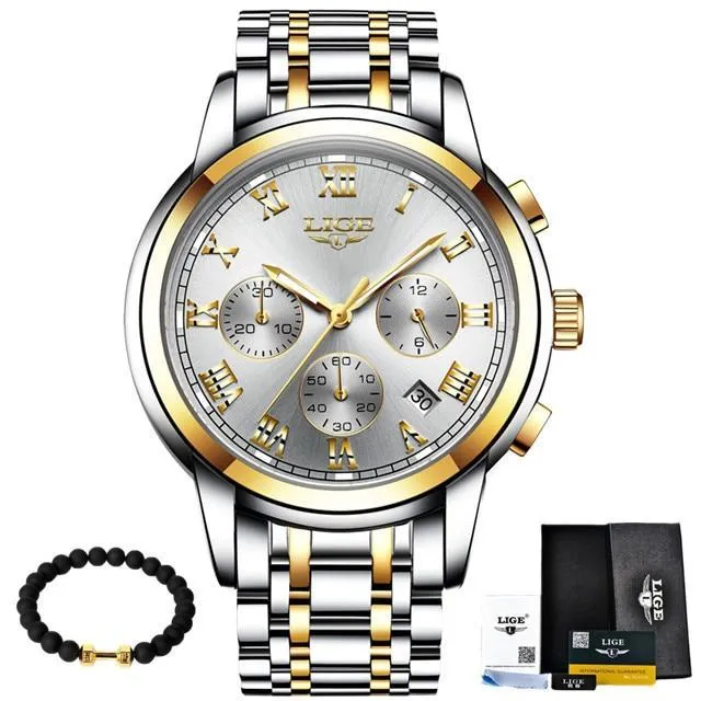 Luxury Watch Mens Quartz Stainless Steel Fashion Chronograph Watch