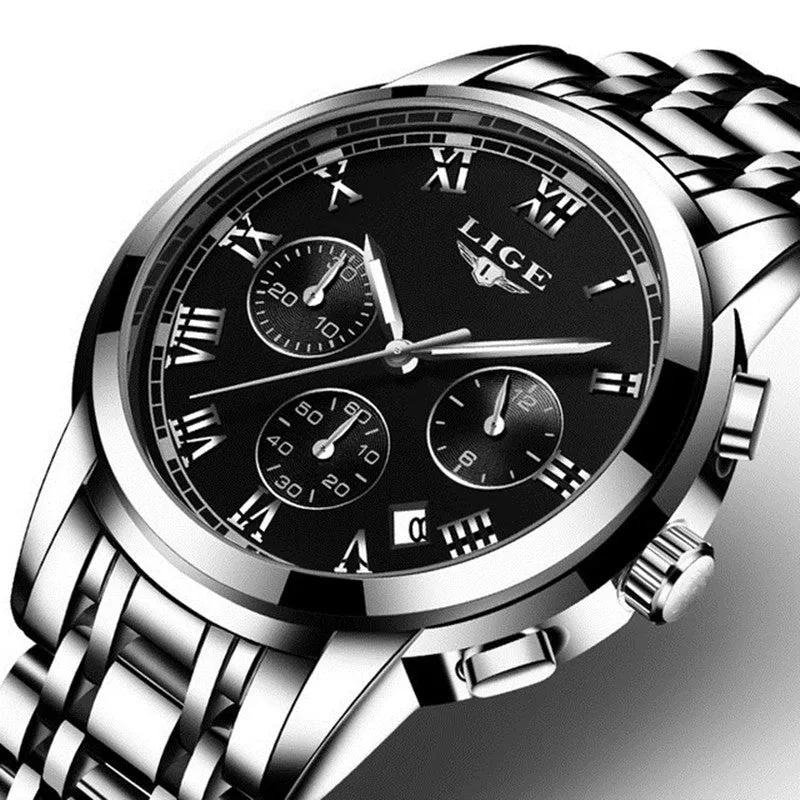 Luxury Watch Mens Quartz Stainless Steel Fashion Chronograph Watch