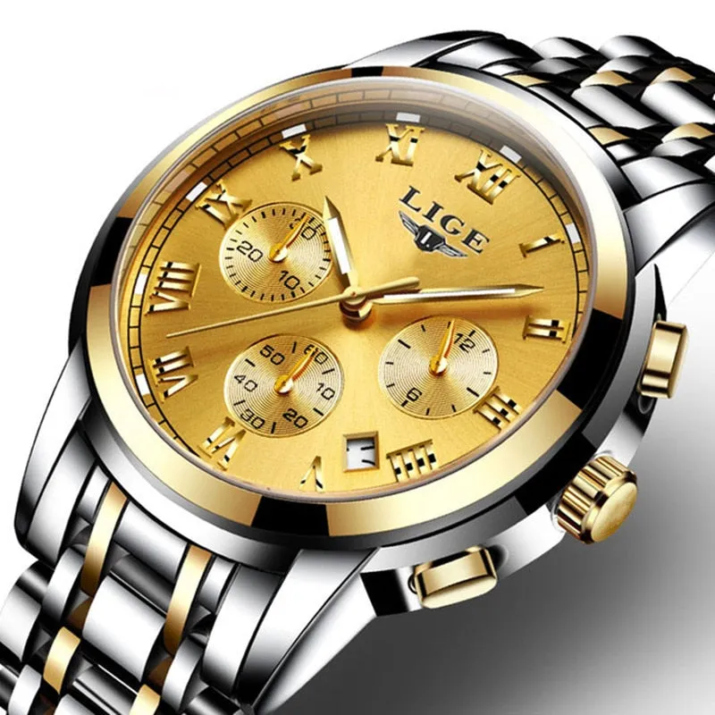 Luxury Watch Mens Quartz Stainless Steel Fashion Chronograph Watch