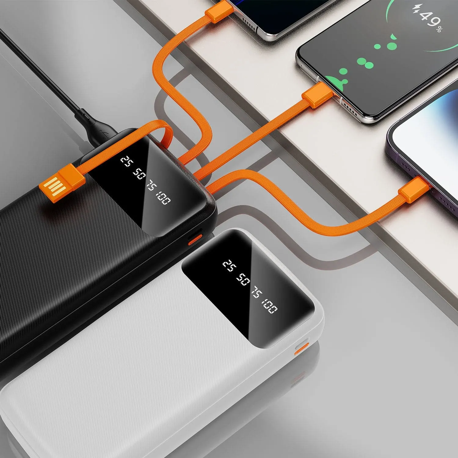Maplin Dudao 20000mAh Portable Power Bank with Integrated USB-C, Micro USB & Lightning Cables