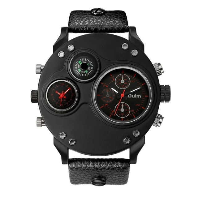 Men Two Time Zone Wristwatch Decorative Compass Male Quartz Watch