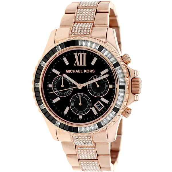 Michael Kors Rose Gold Everest Black Dial Chronograph Women's Watch MK5875