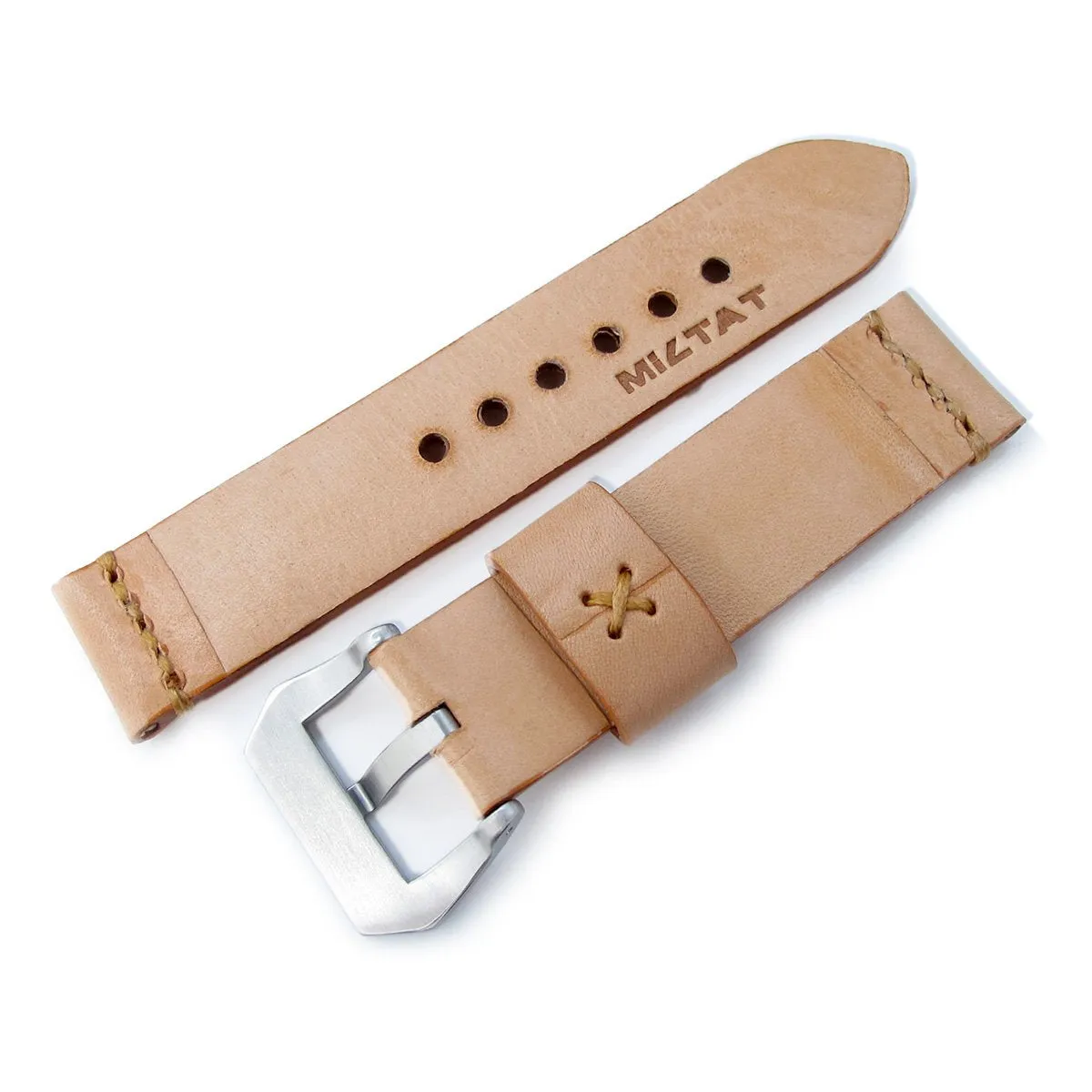 MiLTAT Zizz Collection 22mm Braided Calf Leather Watch Strap, LV Beige, Tan Stitches