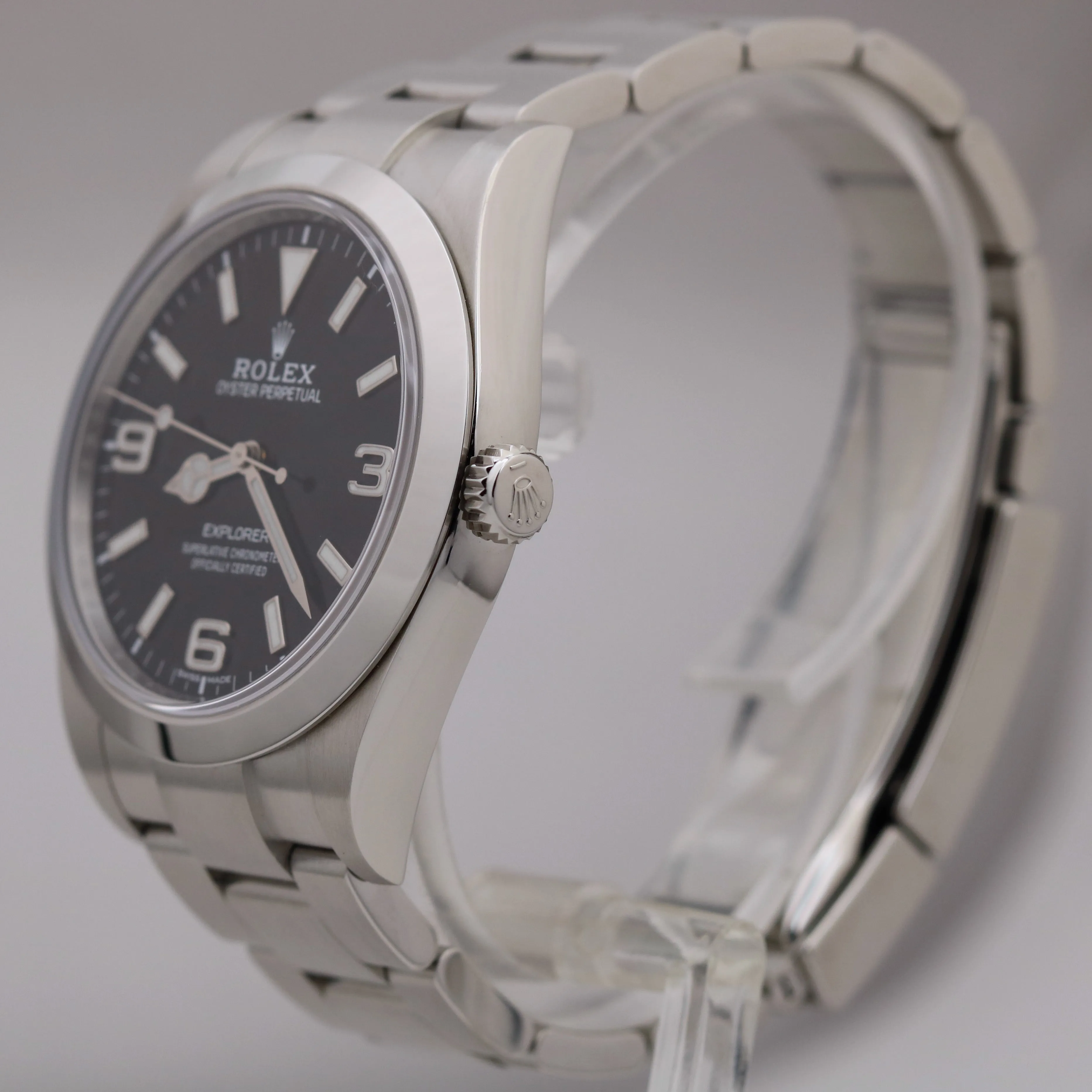 MINT Rolex Explorer I Black 39mm MK2 FULL LUME Stainless Steel Watch 214270