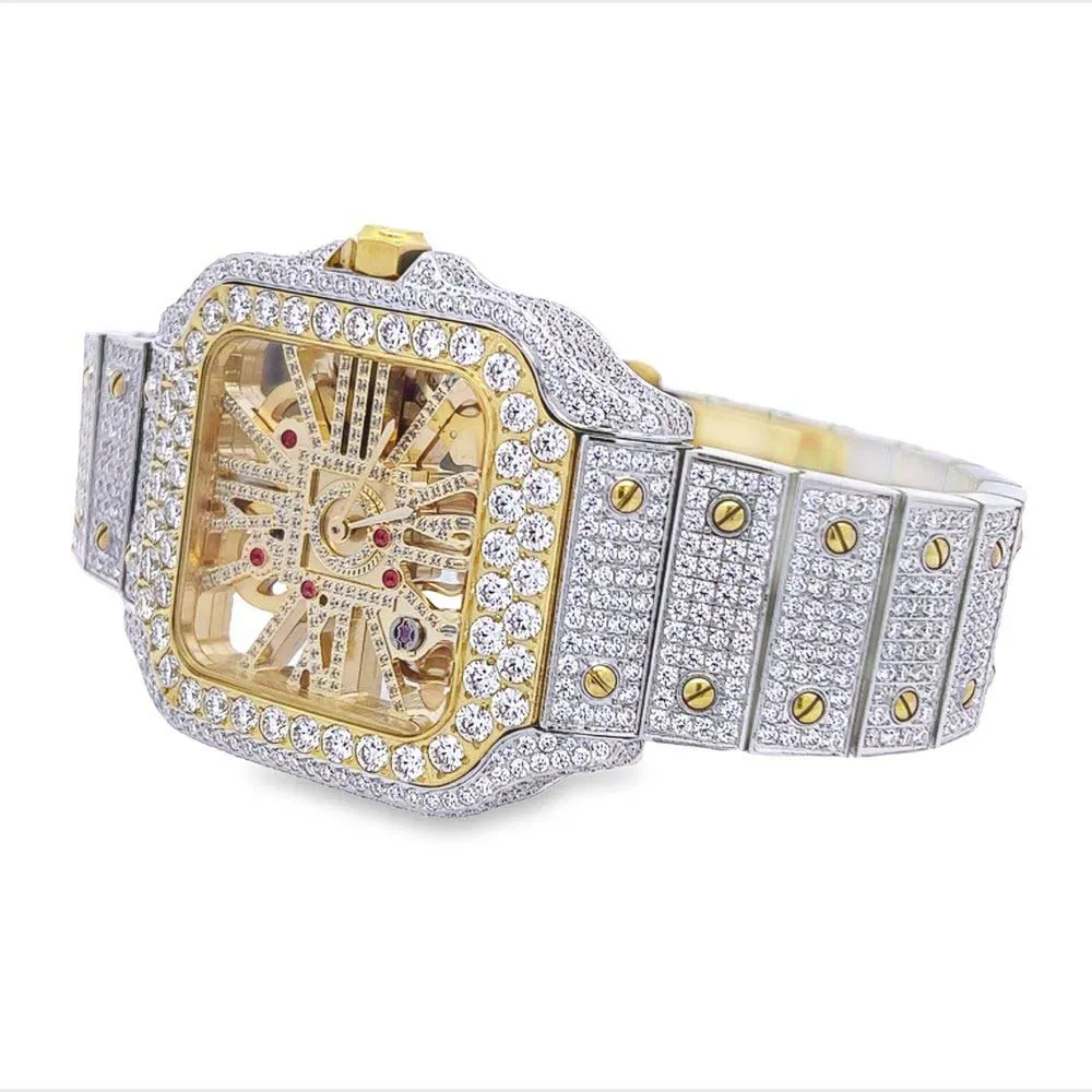 Moissanite VVS Skeleton Iced Out Baller Square Steel Watch