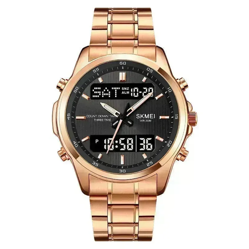 Multifunctional Men's Steel Strap Watch Double Display Sports