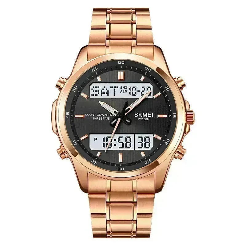 Multifunctional Men's Steel Strap Watch Double Display Sports