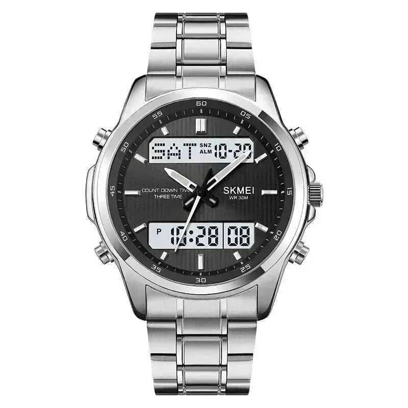 Multifunctional Men's Steel Strap Watch Double Display Sports