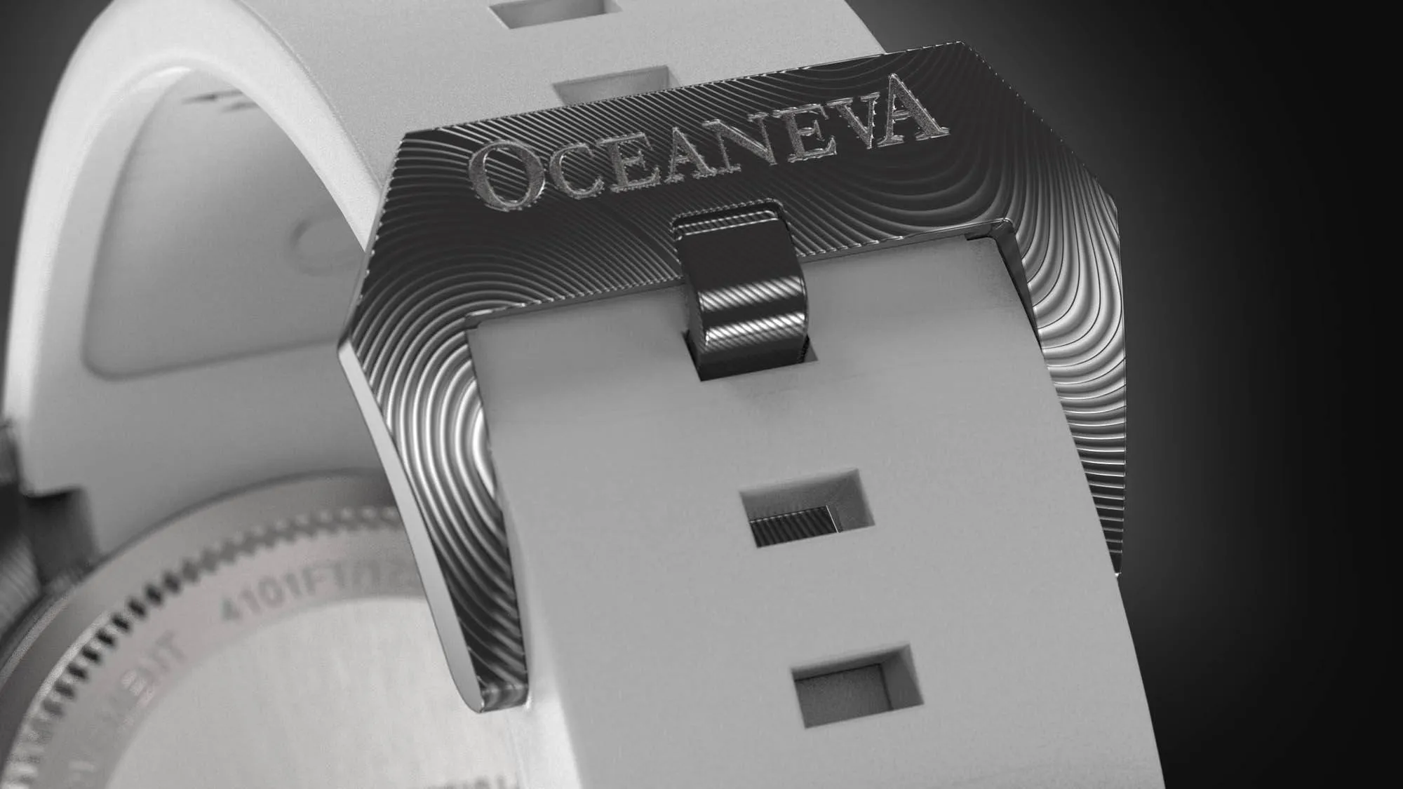 Oceaneva Mens Deep Marine Explorer II Damascus Steel Watch Sky Blue Dial White Rubber