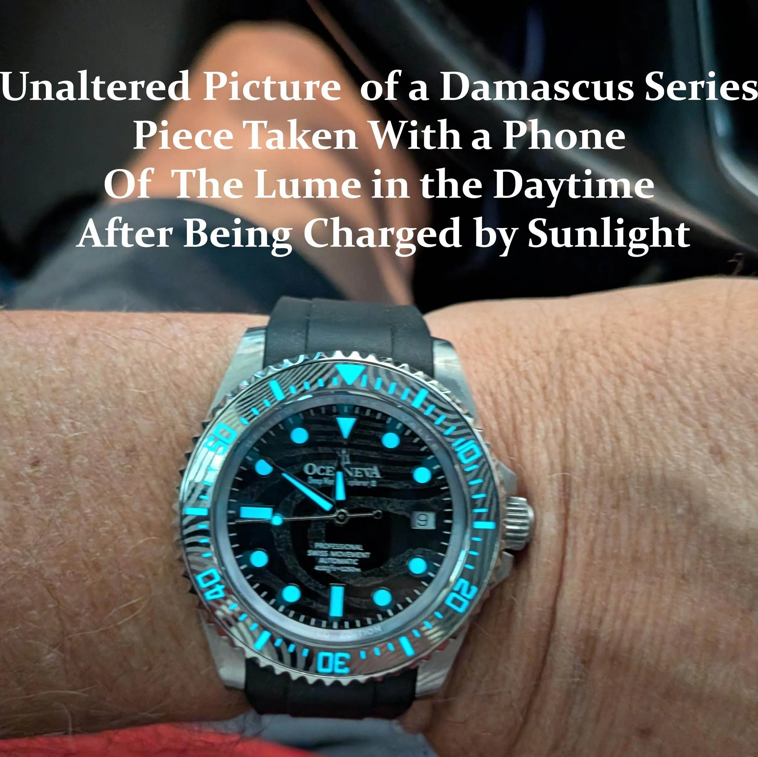 Oceaneva Mens Deep Marine Explorer II Damascus Steel Watch Sky Blue Dial White Rubber