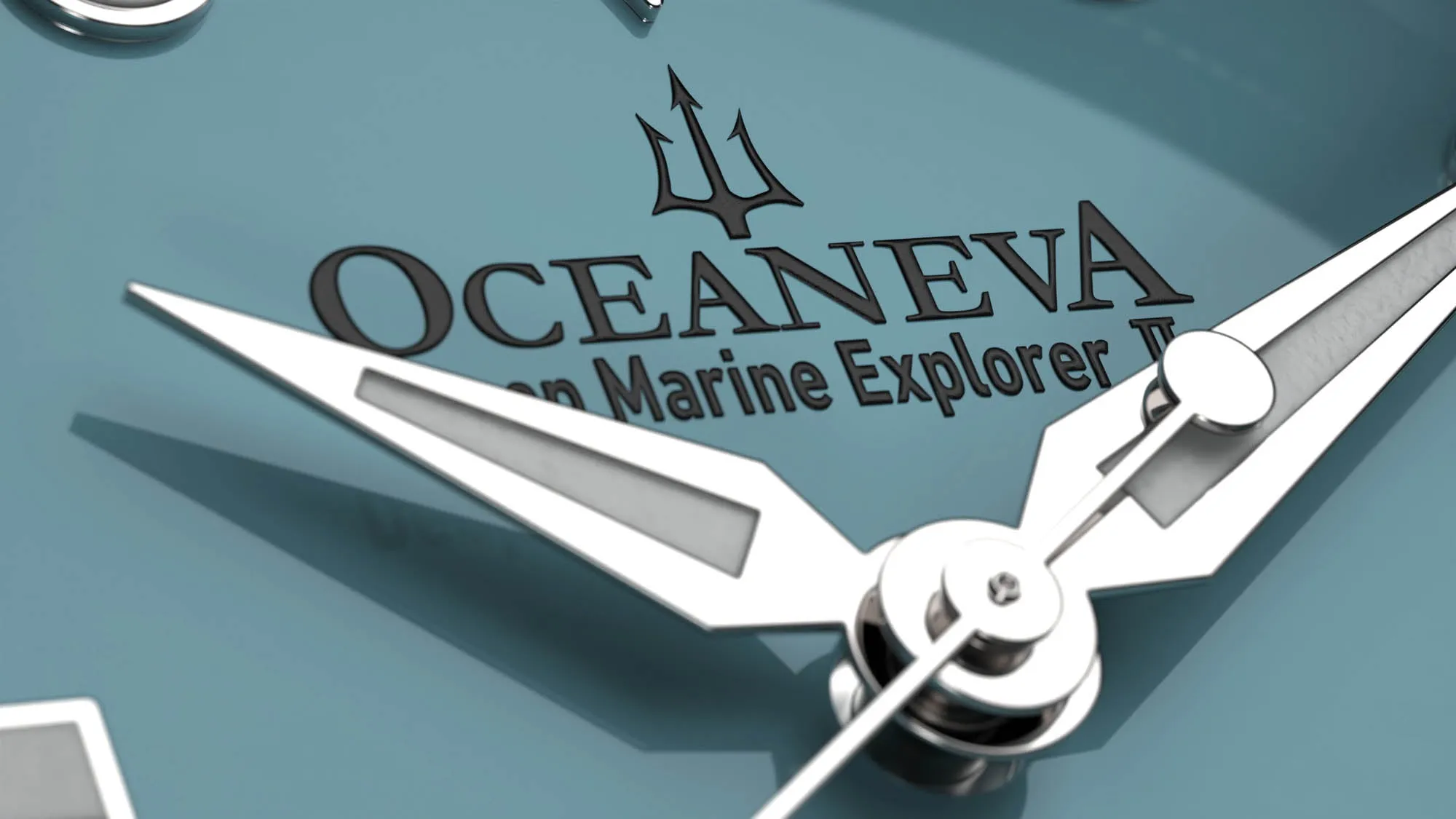 Oceaneva Mens Deep Marine Explorer II Sky Blue Dial Damascus Steel Watch