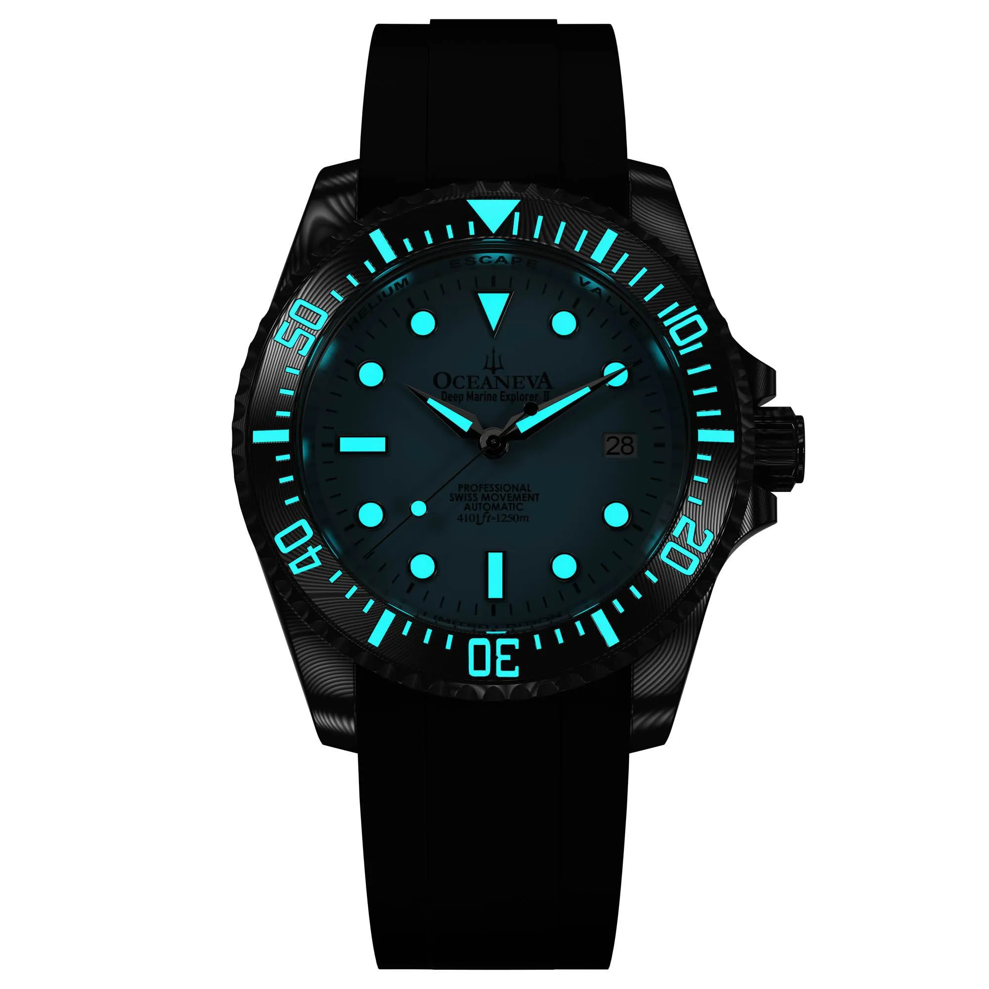 Oceaneva Mens Deep Marine Explorer II Sky Blue Dial Damascus Steel Watch