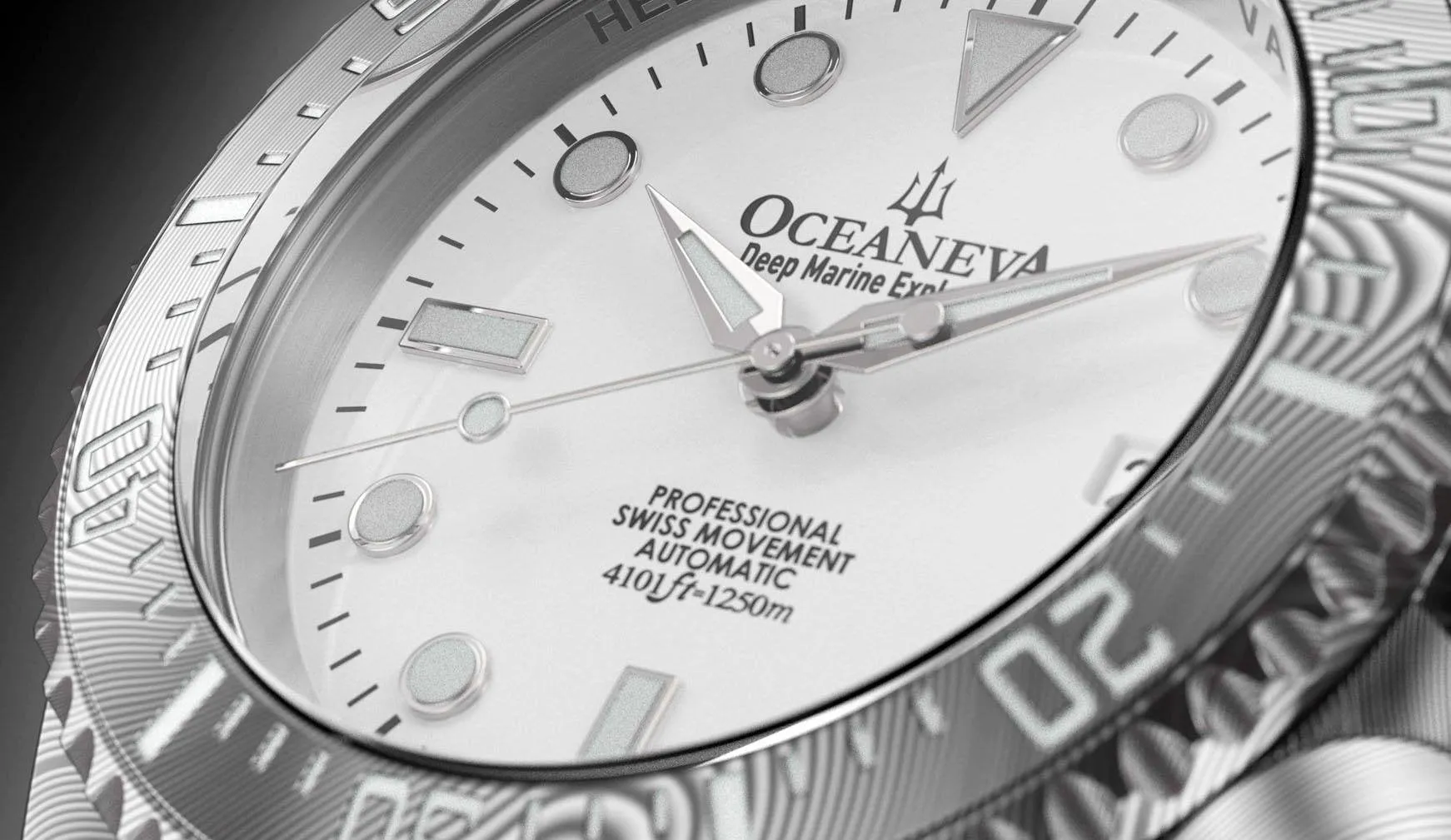 Oceaneva Mens Deep Marine Explorer II White Dial Damascus Steel Watch