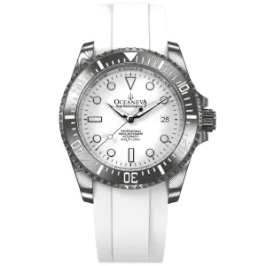 Oceaneva Mens Deep Marine Explorer II White Dial Damascus Steel Watch