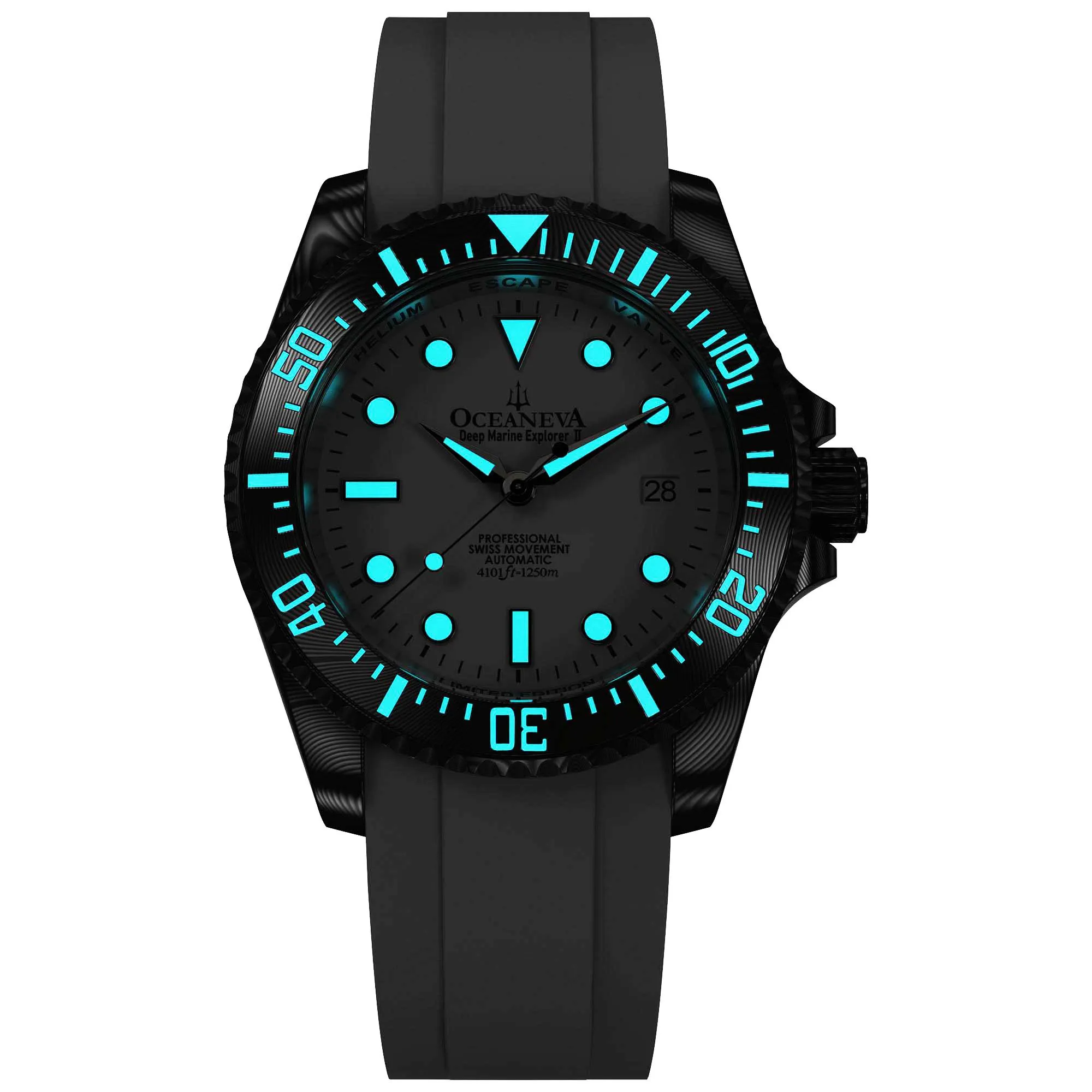 Oceaneva Mens Deep Marine Explorer II White Dial Damascus Steel Watch