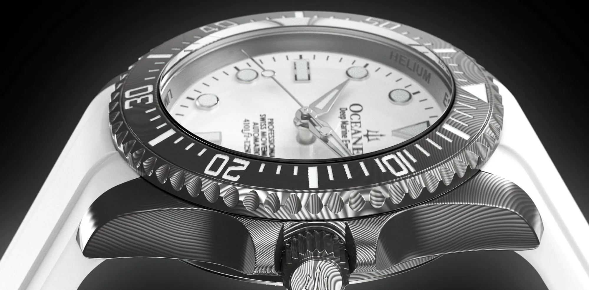 Oceaneva Mens Deep Marine Explorer II White Dial Damascus Steel Watch