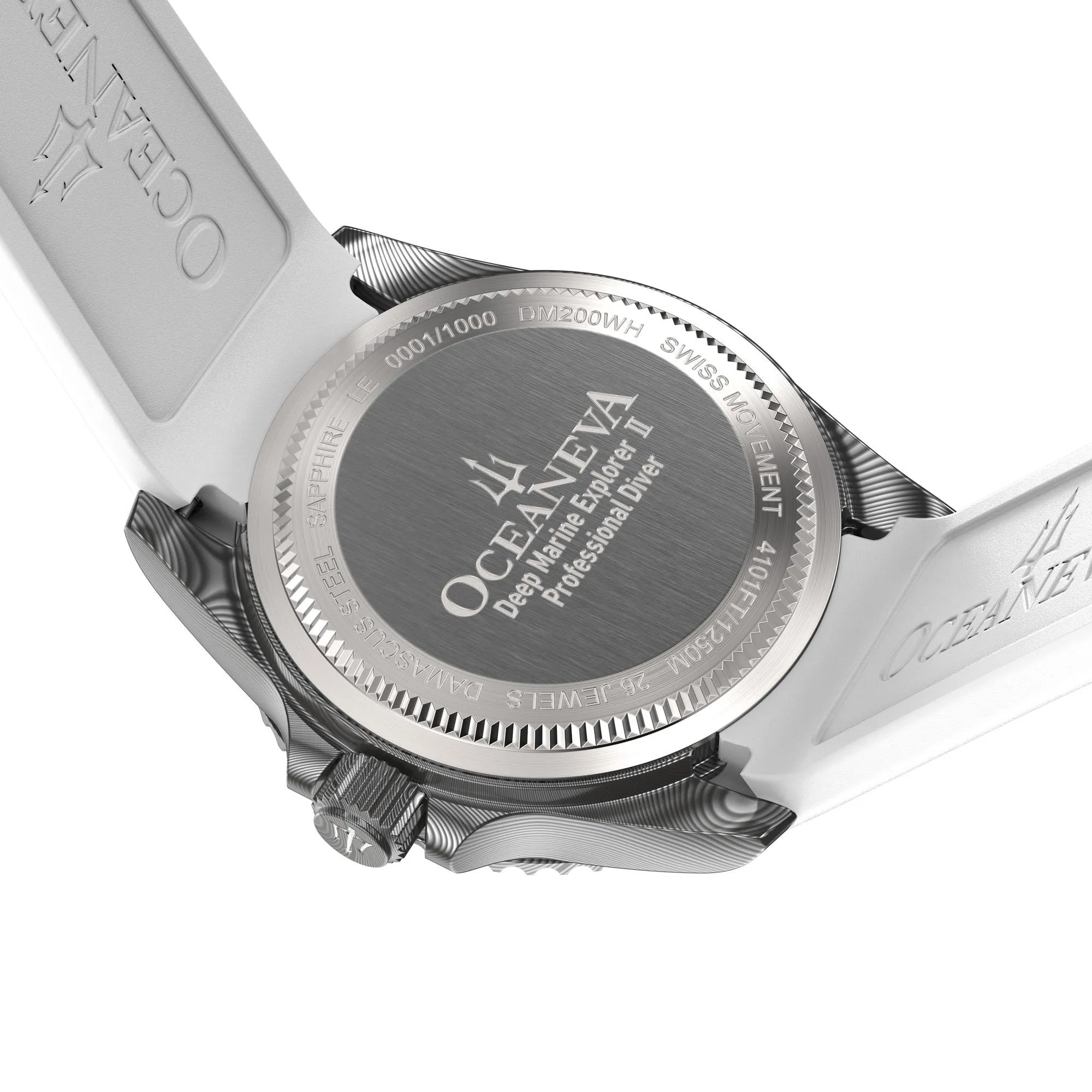 Oceaneva Mens Deep Marine Explorer II White Dial Damascus Steel Watch