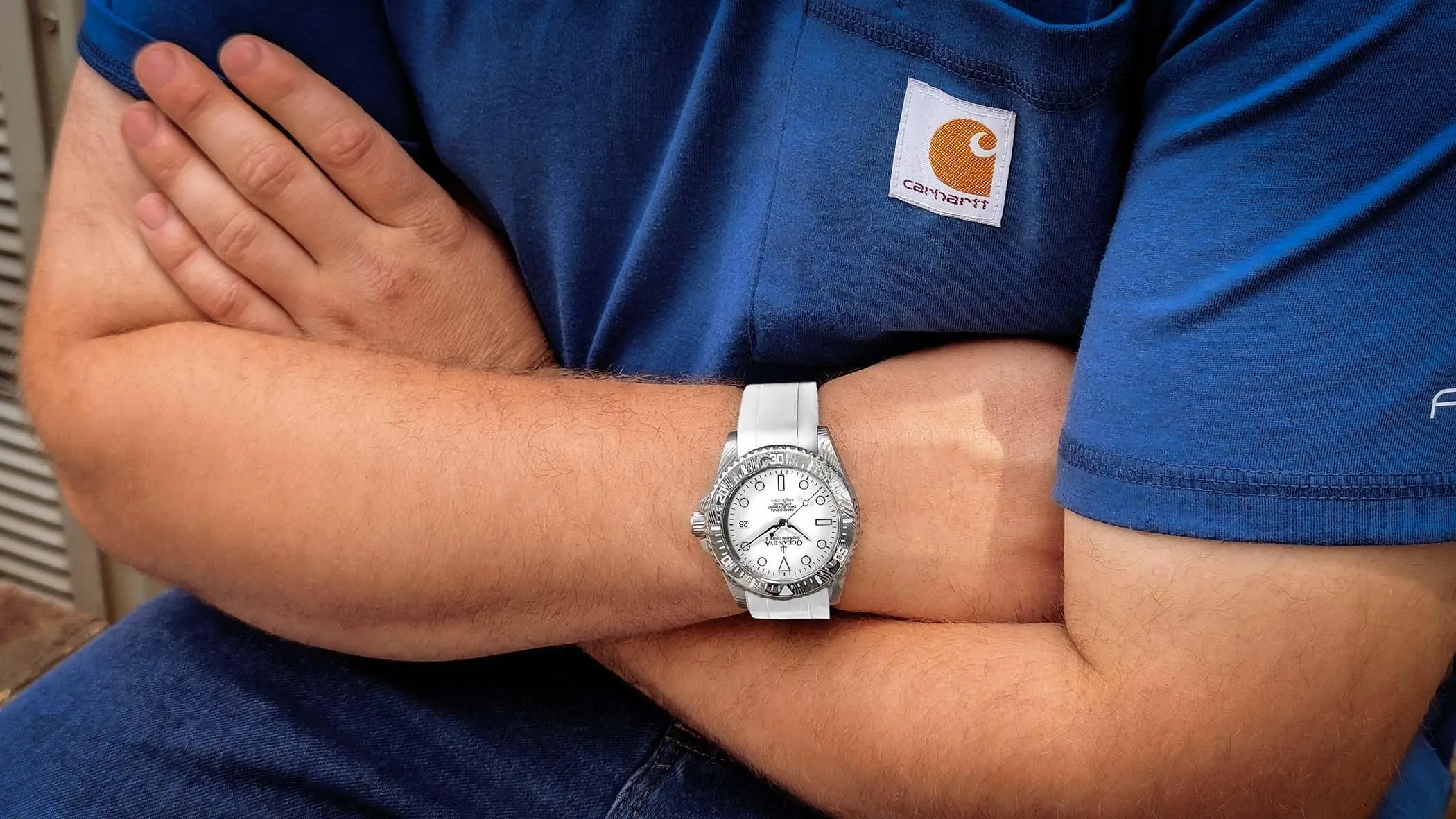 Oceaneva Mens Deep Marine Explorer II White Dial Damascus Steel Watch
