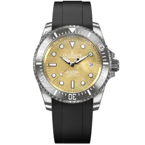 Oceaneva Mens Deep Marine Explorer II Yellow Gold Gold Damascus Steel Dial Watch Rubber