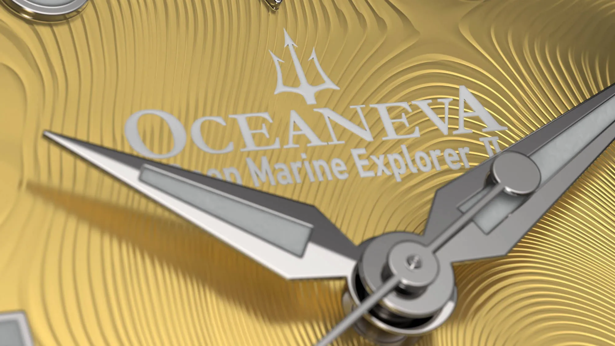 Oceaneva Mens Deep Marine Explorer II Yellow Gold Gold Damascus Steel Dial Watch Rubber