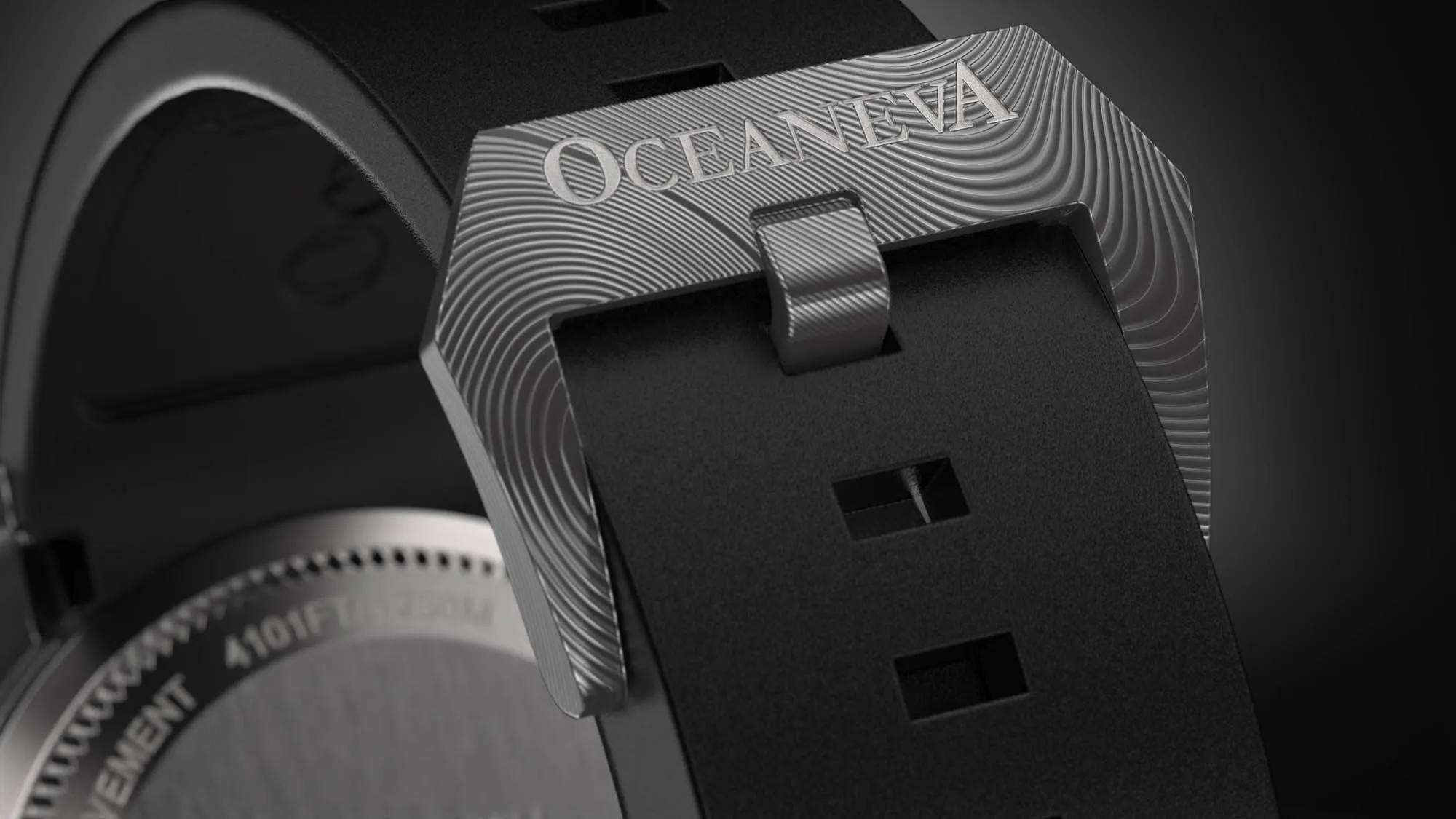 Oceaneva Mens Deep Marine Explorer II Yellow Gold Gold Damascus Steel Dial Watch Rubber