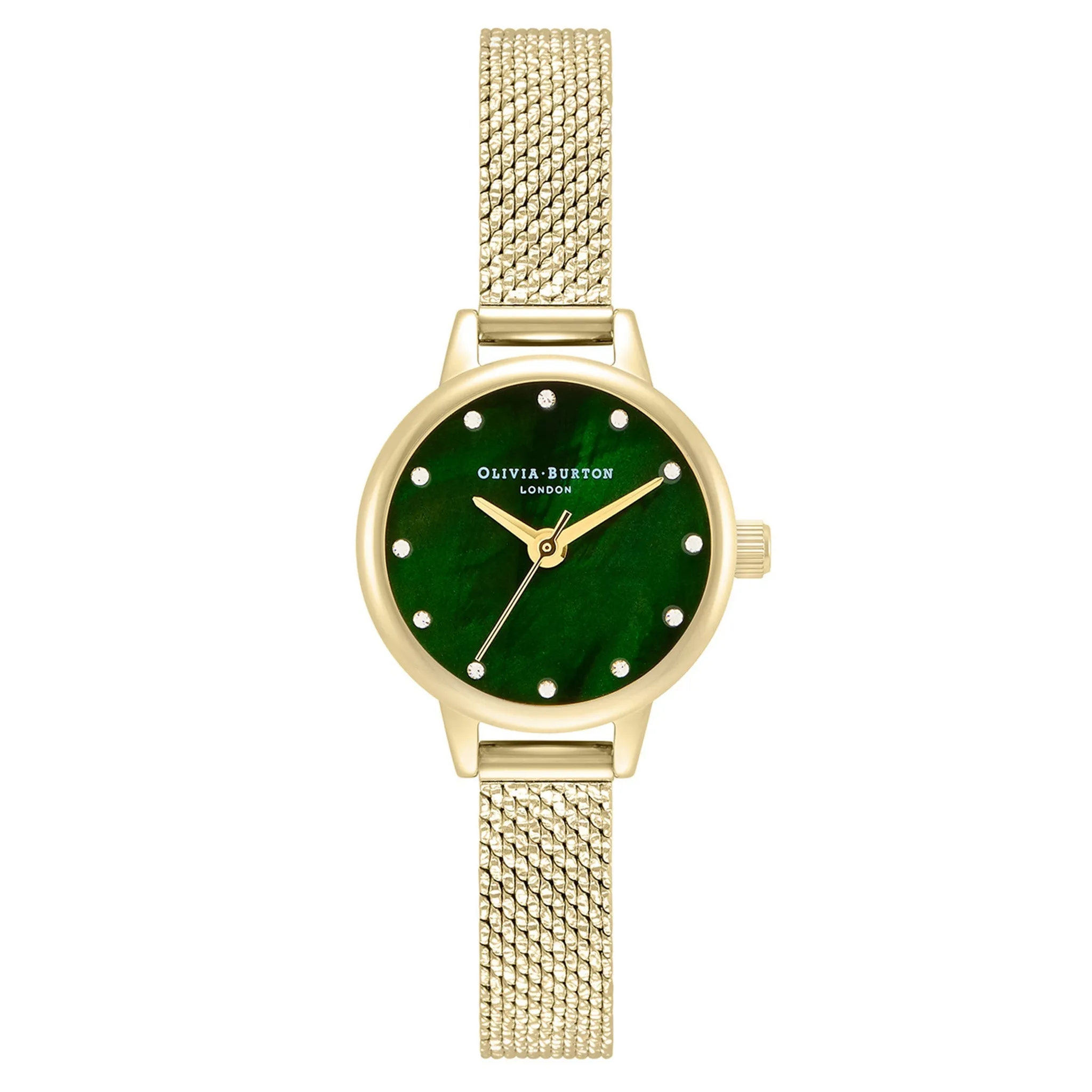 Olivia Burton Classic Mini Gold Mesh Green Mother of Pearl Dial Women's Watch - OB16MN12