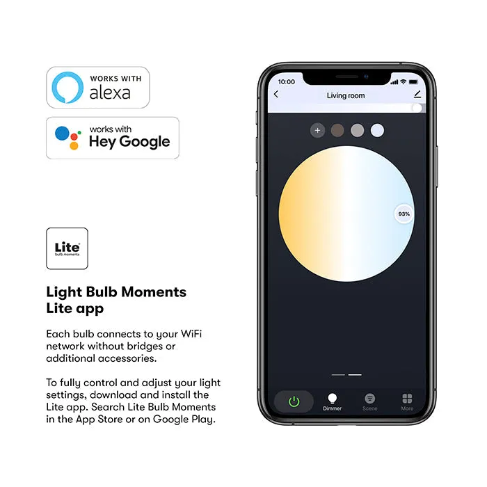[OPEN BOX] LITE BULB MOMENT A60 LED Lamp 2700-6500K E27 6 Watts WiFi & Bluetooth - 1 Pack - White