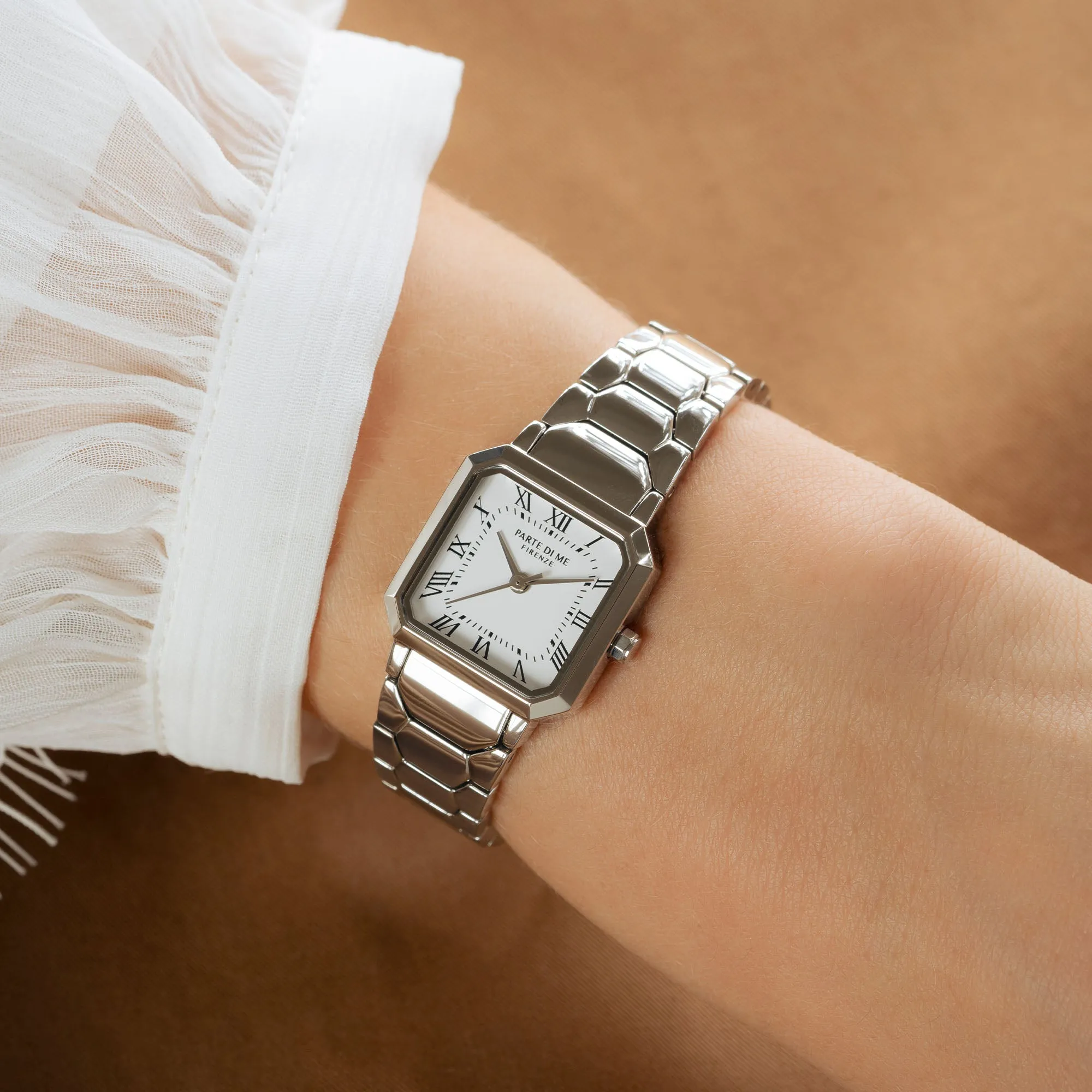 Orologio square ladies watch silver coloured and white