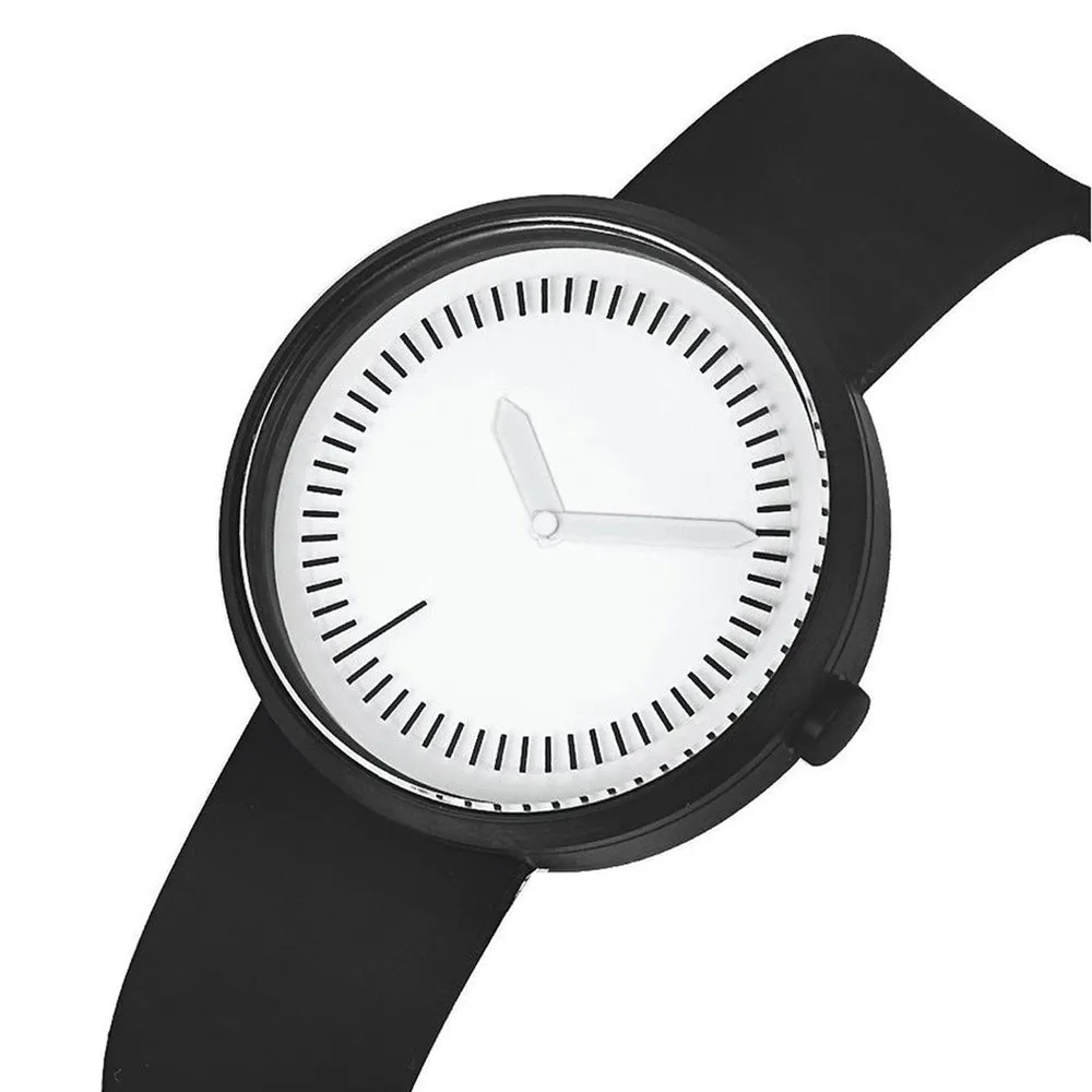 Projects Women's Stainless Steel Case Black Silicone Strap White Dial Black Watch - 7297BS