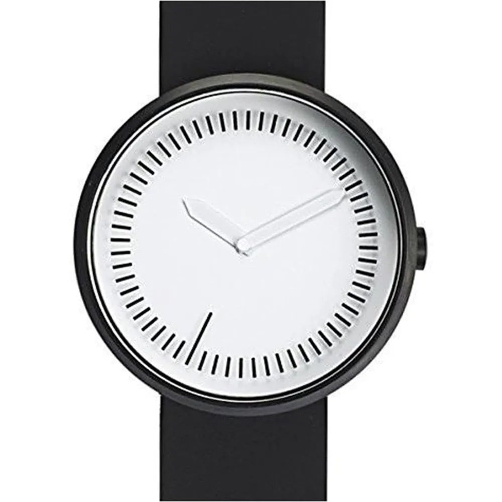 Projects Women's Stainless Steel Case Black Silicone Strap White Dial Black Watch - 7297BS