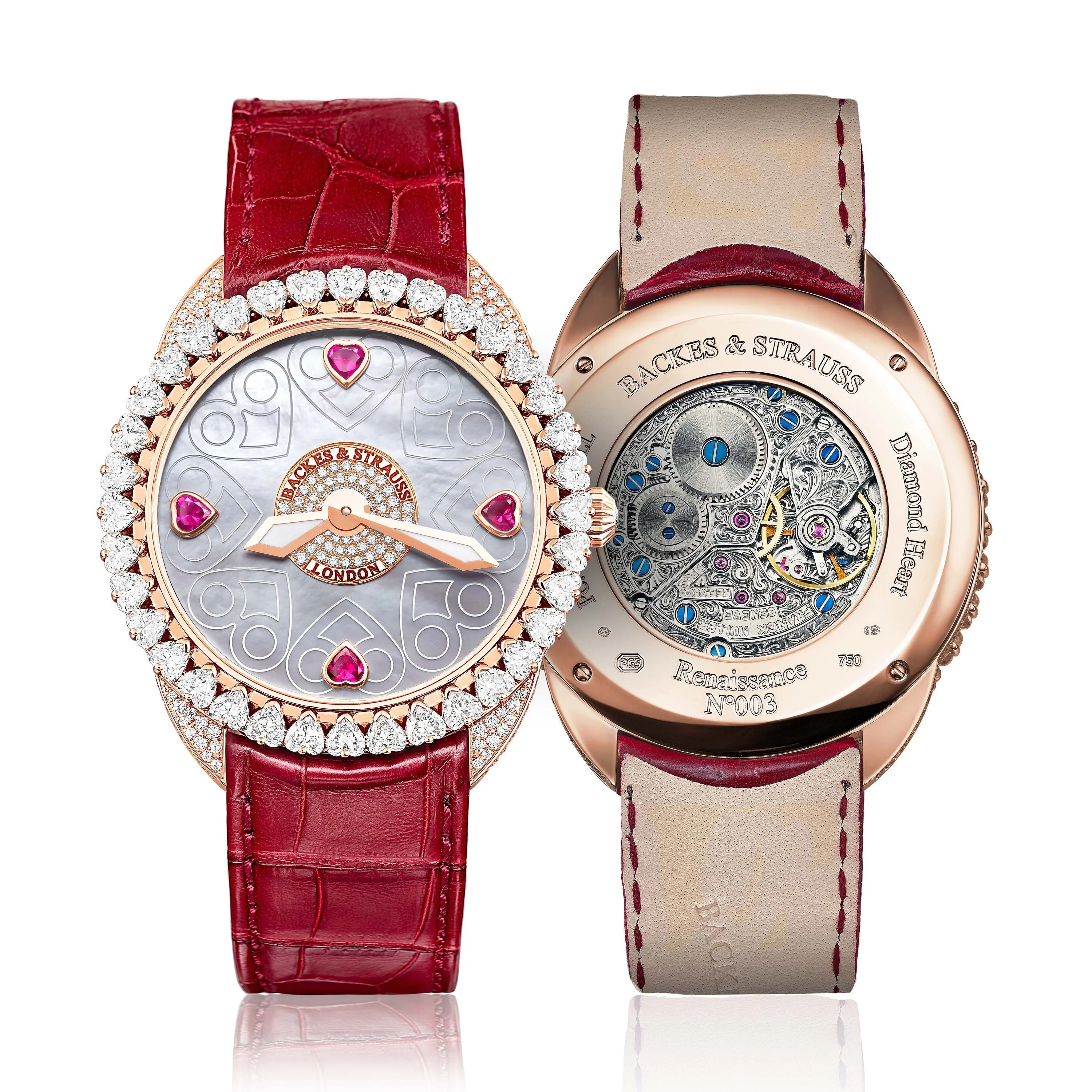 Queen of Hearts 40 Luxury Diamond Watch for Women - 40 mm Rose Gold - Backes & Strauss