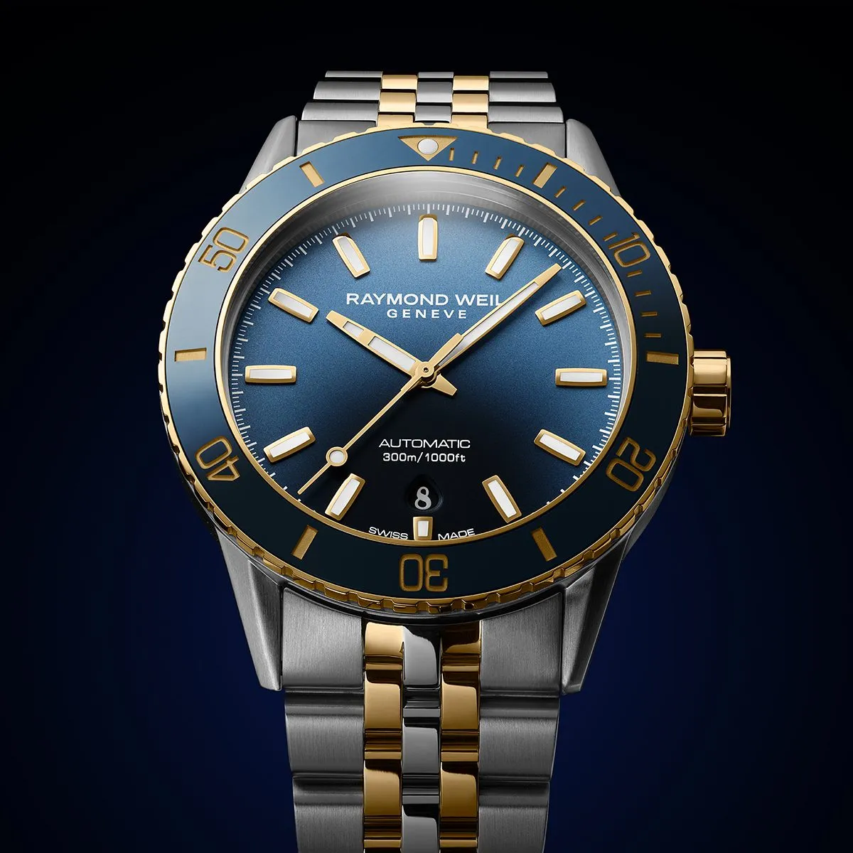 Raymond Weil - Freelancer Diver Men's Two-Tone Gradient Blue Dial Bracelet Watch 2775-SP3-50051
