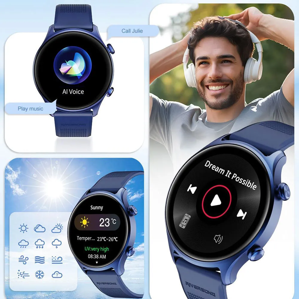 Riversong Motive 7C SW71 Smart Watch Navy Blue Case With Navy Blue Silicone Strap