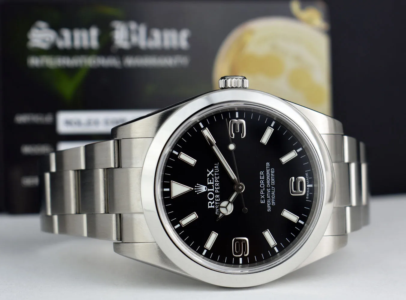 ROLEX 39mm Mens Stainless Steel Explorer Black Index Dial Model 214270