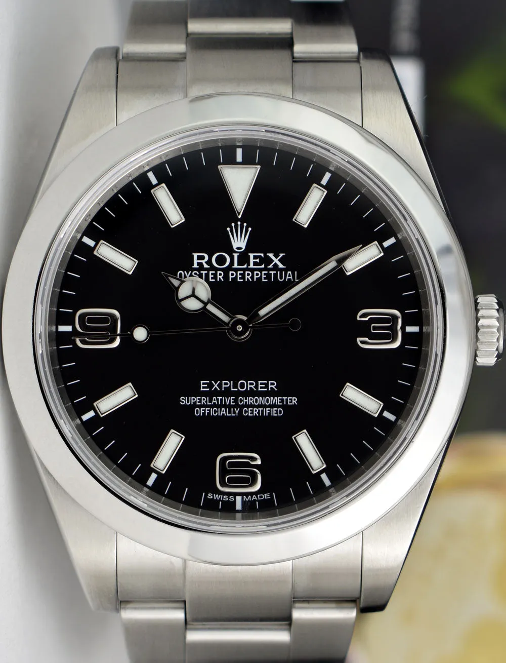 ROLEX 39mm Mens Stainless Steel Explorer Black Index Dial Model 214270