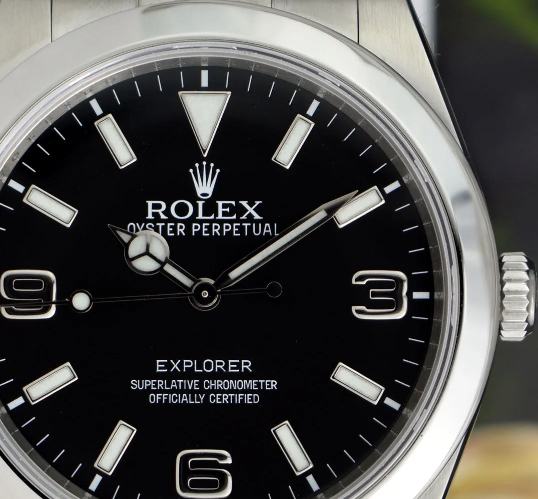 ROLEX 39mm Mens Stainless Steel Explorer Black Index Dial Model 214270