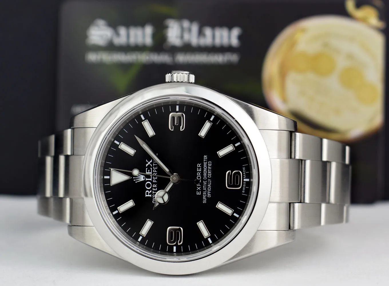 ROLEX 39mm Mens Stainless Steel Explorer Black Index Dial Model 214270
