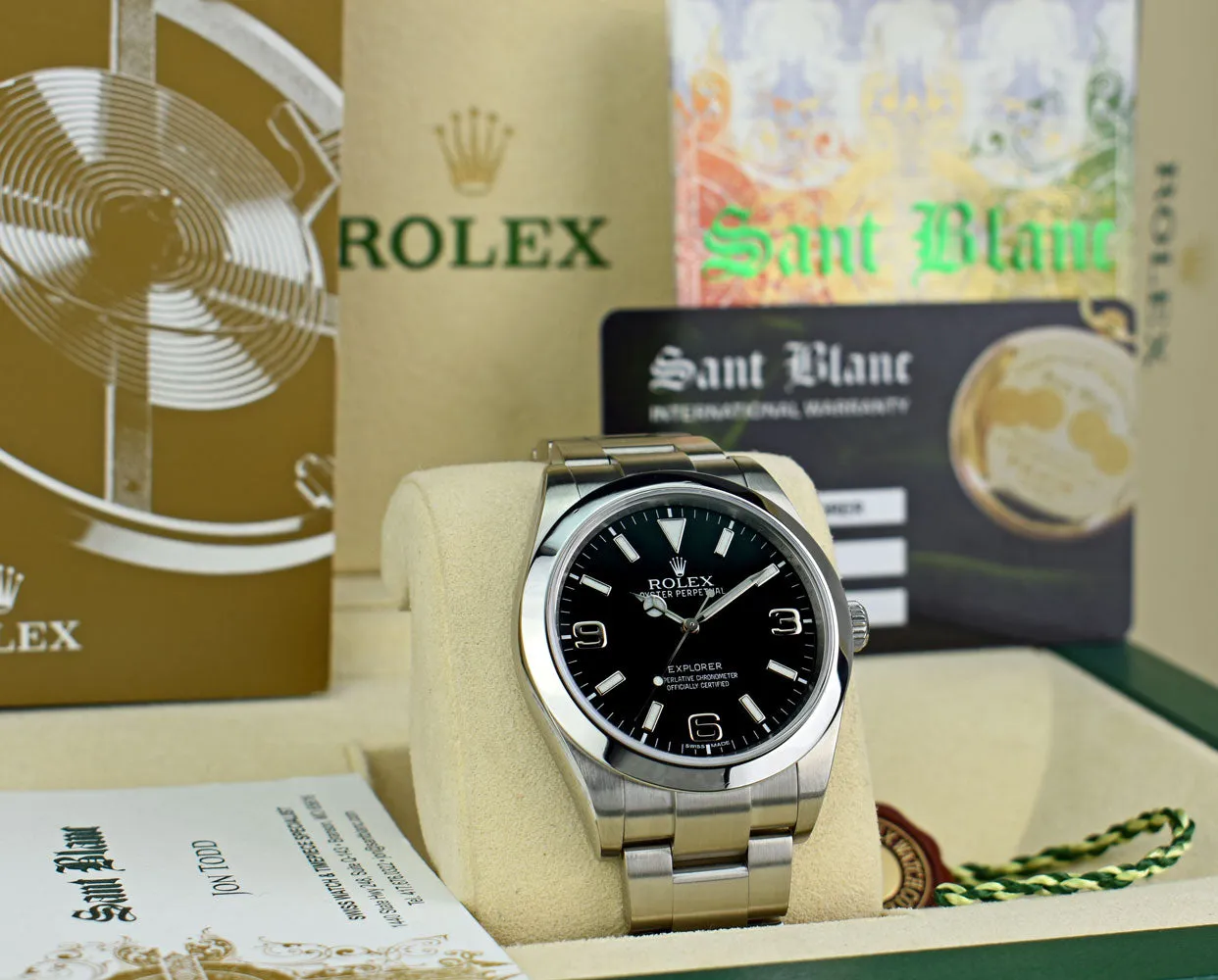 ROLEX 39mm Mens Stainless Steel Explorer Black Index Dial Model 214270