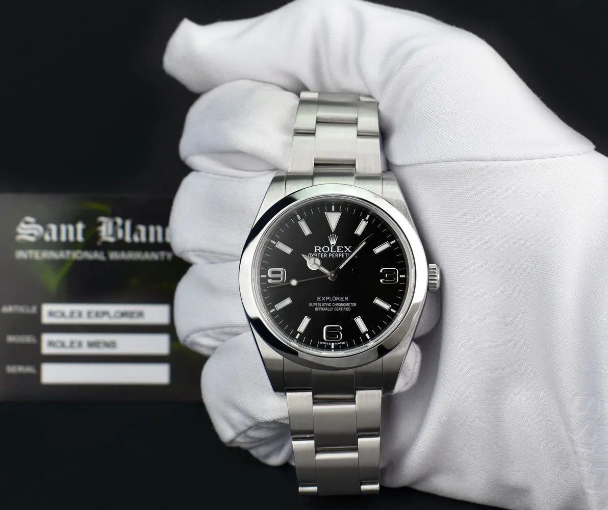 ROLEX 39mm Mens Stainless Steel Explorer Black Index Dial Model 214270