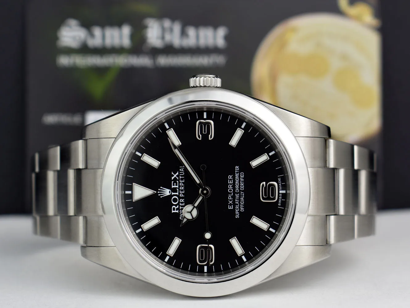 ROLEX 39mm Mens Stainless Steel Explorer Black Index Dial Model 214270
