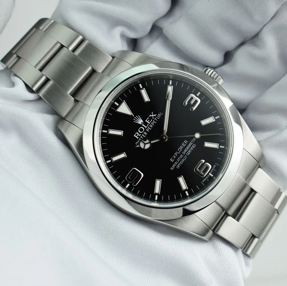 ROLEX 39mm Mens Stainless Steel Explorer Black Index Dial Model 214270