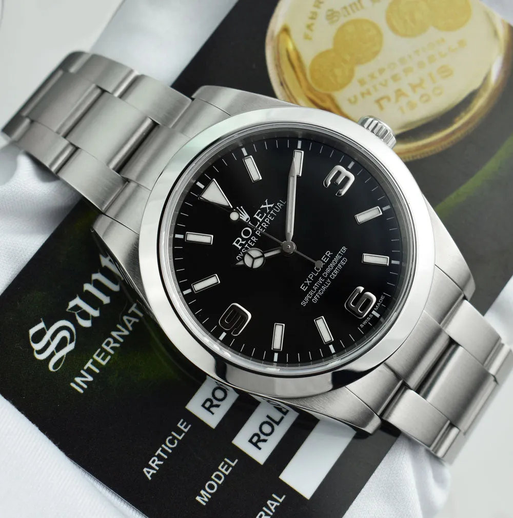 ROLEX 39mm Mens Stainless Steel Explorer Black Index Dial Model 214270